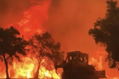 Muğla'da evlere yaklaşan alevleri dozeriyle durdurmaya çalıştı
